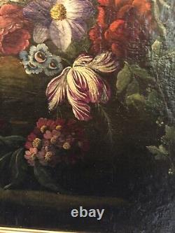 Anciennes huile sur toile fleurs bouquet botanique