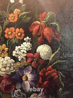 Anciennes huile sur toile fleurs bouquet botanique