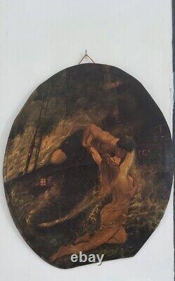 Antique Painting Oil Romantic Genre Scene peinture ancienne Huile sur Panneau