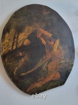 Antique Painting Oil Romantic Genre Scene peinture ancienne Huile sur Panneau