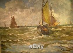 BEAU ET ANCIEN TABLEAU/HUILE SUR TOILE/ DEBUT 20e MARINESIGNE FR. GENESIN