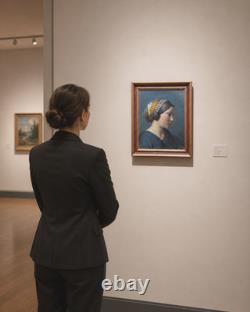 Beau Tableau ancien portrait de jeune femme profil foulard éc. Ingres hst 1830