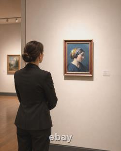 Beau Tableau ancien portrait de jeune femme profil foulard éc. Ingres hst 1830