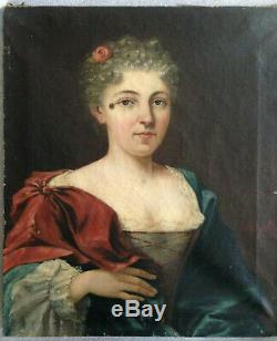 Beau portrait de femme noble XIX noblesse empire huile sur toile ancienne