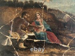 Belle Huile Sur Pierre Marbre Sainte Famille Religion Jésus Christ XVIIie Ancien