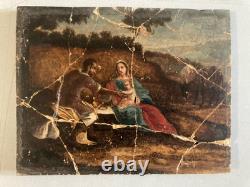 Belle Huile Sur Pierre Marbre Sainte Famille Religion Jésus Christ XVIIie Ancien