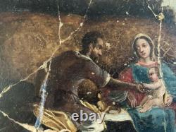 Belle Huile Sur Pierre Marbre Sainte Famille Religion Jésus Christ XVIIie Ancien