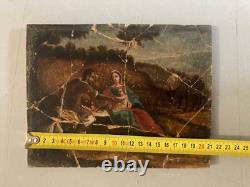 Belle Huile Sur Pierre Marbre Sainte Famille Religion Jésus Christ XVIIie Ancien