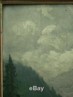 Belle Peinture Ancienne Huile Sur Panneau Paysage De Montagne Signee L. Riguet