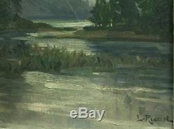 Belle Peinture Ancienne Huile Sur Panneau Paysage De Montagne Signee L. Riguet