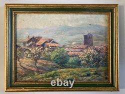 Belle Peinture Huile Carton Village Post Impressionniste Impressionnisme Ancien
