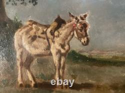 Belle Peinture Huile Portrait Sur Toile ne Art Ancien 1900 XIXE Animal Old