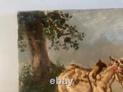 Belle Peinture Huile Portrait Sur Toile ne Art Ancien 1900 XIXE Animal Old
