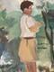 Belle Peinture Huile Sur Carton 1950 Portrait Post Impressionniste Ancien Art