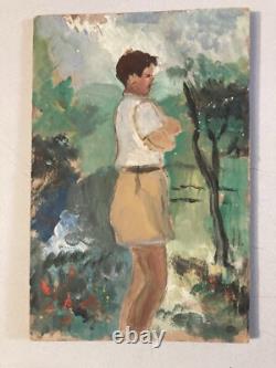 Belle Peinture Huile Sur Carton 1950 Portrait Post Impressionniste Ancien Art