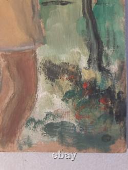 Belle Peinture Huile Sur Carton 1950 Portrait Post Impressionniste Ancien Art