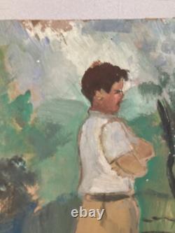Belle Peinture Huile Sur Carton 1950 Portrait Post Impressionniste Ancien Art