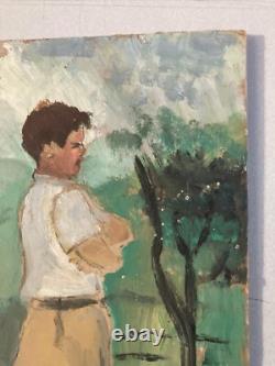 Belle Peinture Huile Sur Carton 1950 Portrait Post Impressionniste Ancien Art