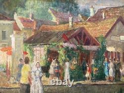 Belle peinture Huile Sur Toile René Blanc scène de mariage 1950 art Ancien Ville