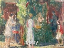 Belle peinture Huile Sur Toile René Blanc scène de mariage 1950 art Ancien Ville