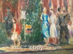 Belle peinture Huile Sur Toile René Blanc scène de mariage 1950 art Ancien Ville