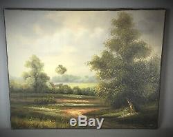 Belle peinture à lhuile sur toile ancienne signée à identifier paysage 50x40