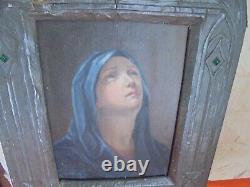 Cadre reliquaire ancien huile sur toile de la Vierge cadre sur feuille d'étain