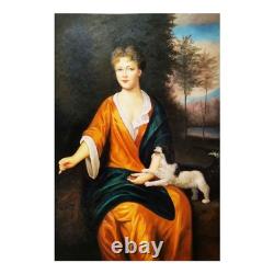 Carré Huile sur Toile Portrait Dame Avec Chien 60x90 Style Ancien Made IN Italy