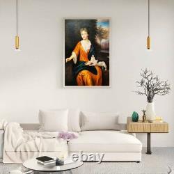 Carré Huile sur Toile Portrait Dame Avec Chien 60x90 Style Ancien Made IN Italy