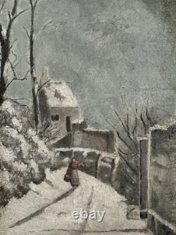 Charles CUZIN (1907-1975) Huile sur toile ancien paysage de neige hiver 1941