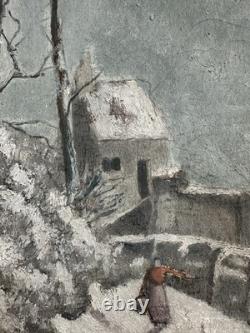 Charles CUZIN (1907-1975) Huile sur toile ancien paysage de neige hiver 1941