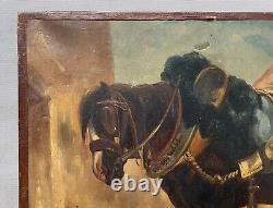 Cheval, Huile Sur Papier, Tableau Ancien, Peinture, XIXe