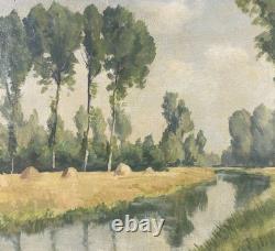 Christian COUILLAUD (1904-1964) Ancienne huile sur toile vue du marais Poitevin