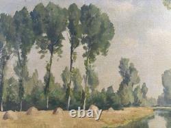 Christian COUILLAUD (1904-1964) Ancienne huile sur toile vue du marais Poitevin