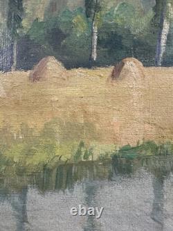 Christian COUILLAUD (1904-1964) Ancienne huile sur toile vue du marais Poitevin