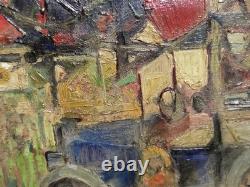 Christian SCHMIDT. Tableau Scène de Village / Automobile Ancienne. HST. Signé