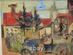 Christian SCHMIDT. Tableau Scène de Village / Automobile Ancienne. HST. Signé