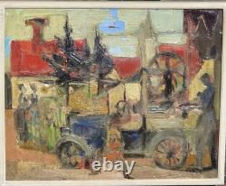 Christian SCHMIDT. Tableau Scène de Village / Automobile Ancienne. HST. Signé