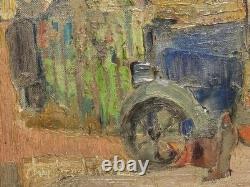Christian SCHMIDT. Tableau Scène de Village / Automobile Ancienne. HST. Signé