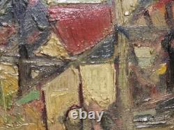 Christian SCHMIDT. Tableau Scène de Village / Automobile Ancienne. HST. Signé