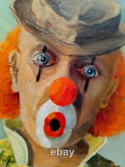 Clown violoniste Tableau ancien signé Weder. Huile toile sur panneau 51x41 cm