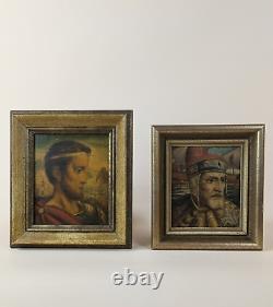 Deux Beaux tableaux anciens, huile sur bois, portraits peints vers 1900