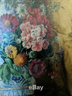 École française du 19ème Bouquet de fleurs huile sur toile tableau ancien