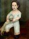 Enfant Avec Chien. Huile Sur Toile. Cadre Ancien. Espagne. Circa 1840