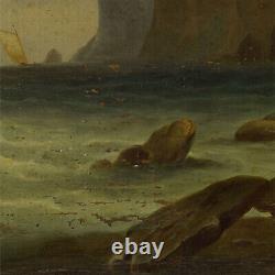 Environ 1850 Peinture ancienne à l'huile sur toile paysage marin 68x52