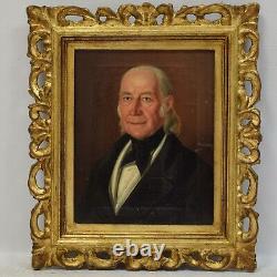 Environ 1850 Peinture ancienne à l'huile sur toile portrait d'homme 53x45 cm