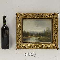 Environ 1900 Peinture ancienne Paysage avec rivière 40x35 cm