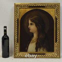 Environ 1900 Peinture ancienne à l'huile Portrait peut-être Marie-Madeleine56x46