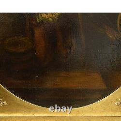 Environ 1900 Peinture ancienne à l'huile sur toile Scène de genre 85x76 cm