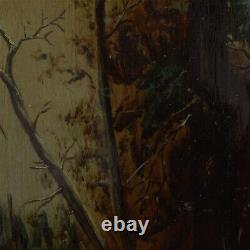 Environ 1900 Peinture ancienne à l'huile sur tôle Paysage cerf en hiver 79x49 cm